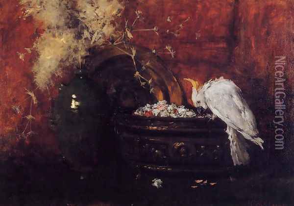 Still Life with Cockatoo Oil Painting - William Merritt Chase