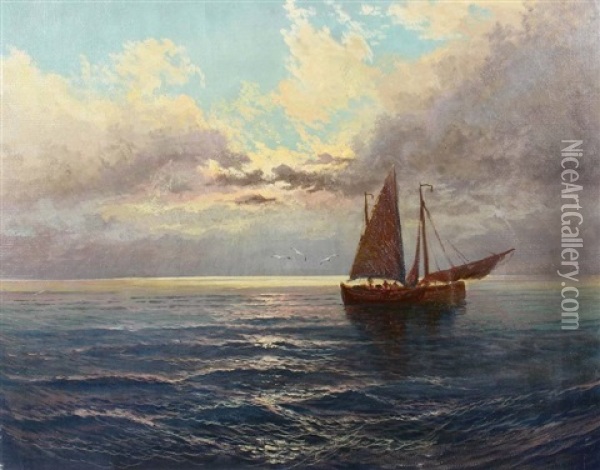 Fischerboot Im Abendrot Oil Painting - Arthur Tomson