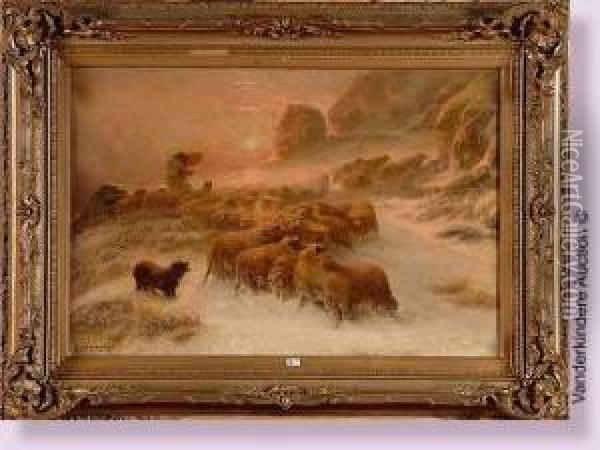 Berger Et Son Troupeau Sous La Neige Au Crepuscule Oil Painting - August Friedrich Schenck