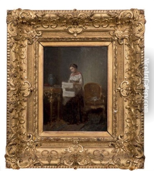 Jeune Femme Dans Son Interieur, Circa 1880 Oil Painting - Paul Seignac