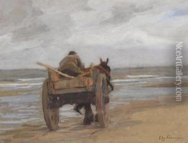 Garnaalvisser Met Paard En Kar Op Het Strand Oil Painting - Edgard Farasyn