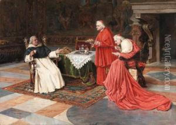 Cardinals Enjoying Tea Oil Painting - Pietro Pavesi