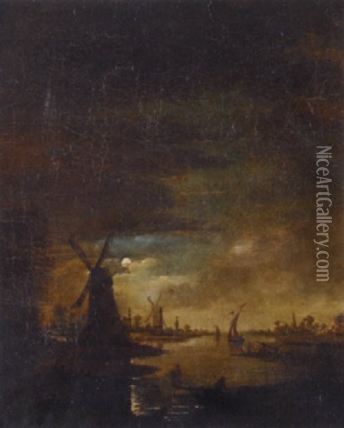 Paysage Au Clair De Lune Oil Painting - Aert van der Neer