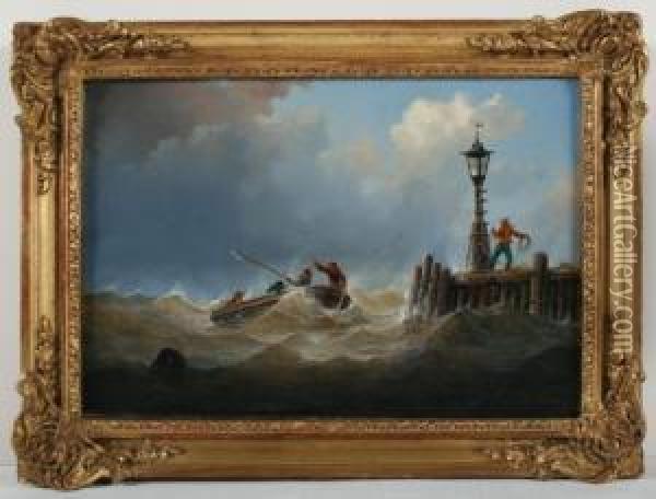 Fischerboot Auf Bewegter See Oil Painting - Johann Baptist Weiss