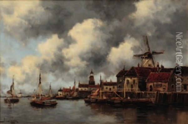 Dutch Harbour Scene Oil Painting - Hermanus Koekkoek the Younger