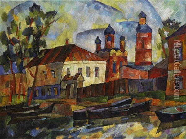 Landschaft Mit Roter Kirche Oil Painting - Aristarkh Vasilevich Lentulov