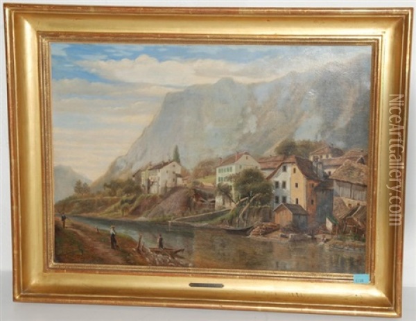 Dorf An Einem Zufluss Des Genfersees Oil Painting - Jean Samson Guignard