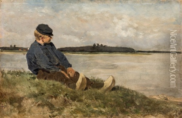 Junge Am Flussufer Oil Painting - Eugen Jettel
