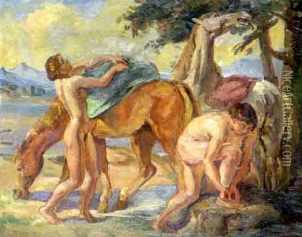 Nackte Junge Madchen Mit Pferden Oil Painting - Franz Reinhardt the Elder