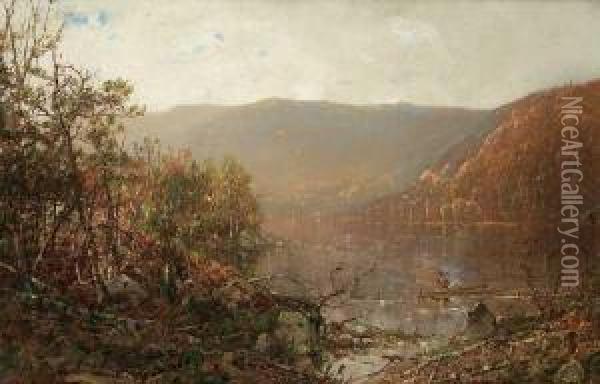 ''fishing In The Adirondacks'' Oil Painting - William Louis Sonntag
