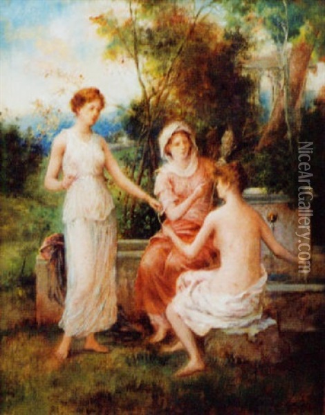 Jeunes Femmes Pres D'une Fontaine Oil Painting - Francois Lafon