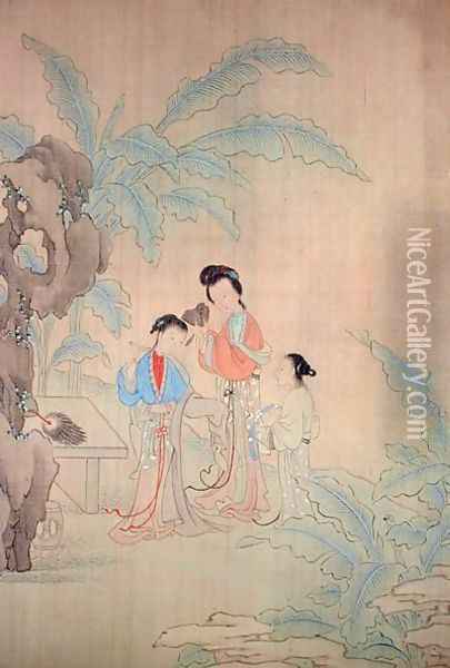 Three Figures in a Landscape Oil Painting - Fu Chuiu Ying Shih