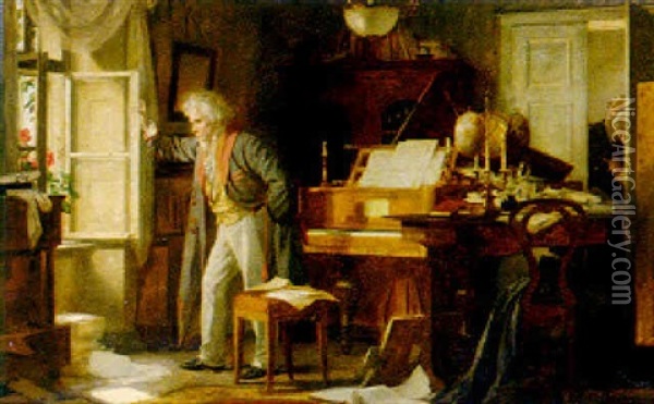 Beethoven In Quiet Contemplation Oil Painting - Julius Schmid
