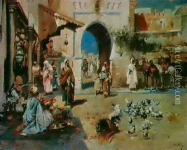 Scene Animee De Marche, Maroc Oil Painting - Joaquin Miro
