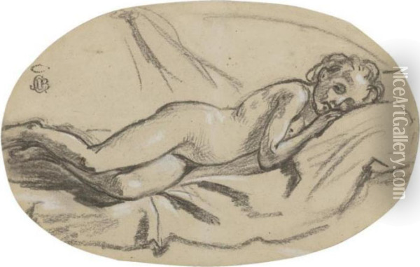 Study Of A Reclining Female Nude Oil Painting - Jean-Baptiste Carpeaux