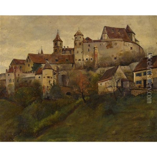 Burg Harburg In Schwaben Oil Painting - Hans (Johann) Klatt