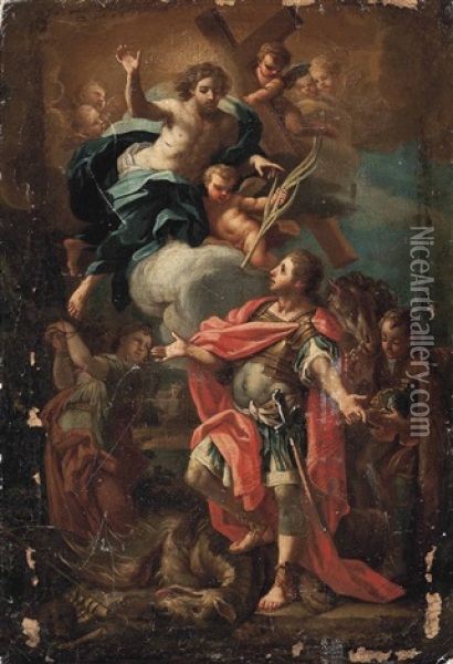 Christ Appearing To Saint George After Slaying The Dragon Oil Painting - Sebastiano Conca