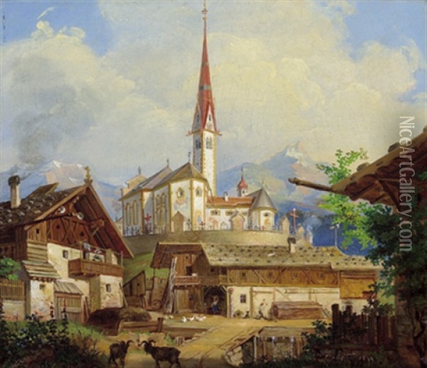 Blick Auf Die Pfarrkirche Von Axams Oil Painting - Alois Arnold