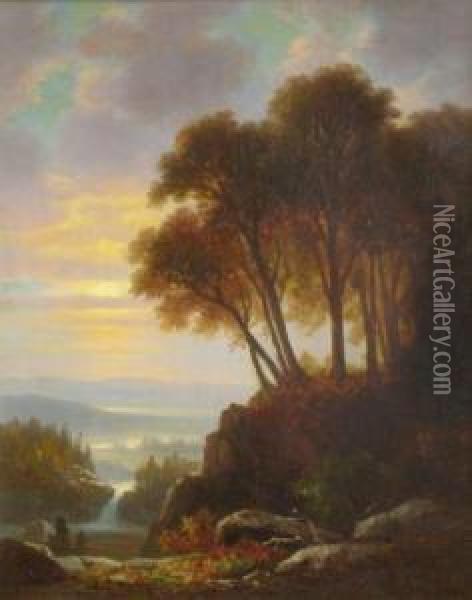 Landscape With Riverat Sunset Oil Painting - Benjamin Champney