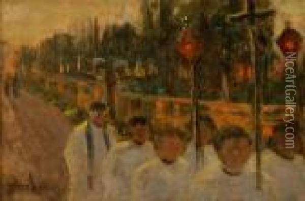 Procession Of Priests Oil Painting - Frank Henry (Hector) Tompkins
