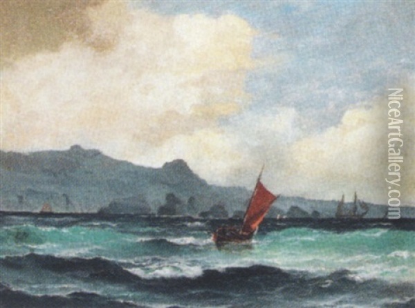 Kystparti Med Sejlbade Oil Painting - Carl Ludwig Bille