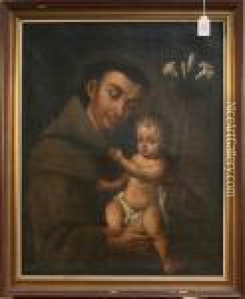 St Anthony Of Padua Holding The Infant Christ Child And A Lily Stem Oil Painting - Bartolome Esteban Murillo