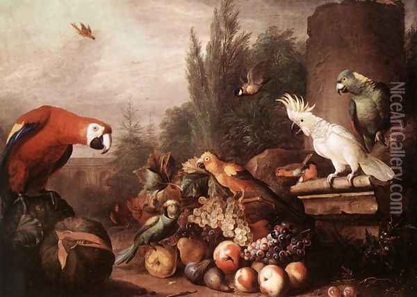 Still-life with Birds 1710s Oil Painting - Jakab Bogdany