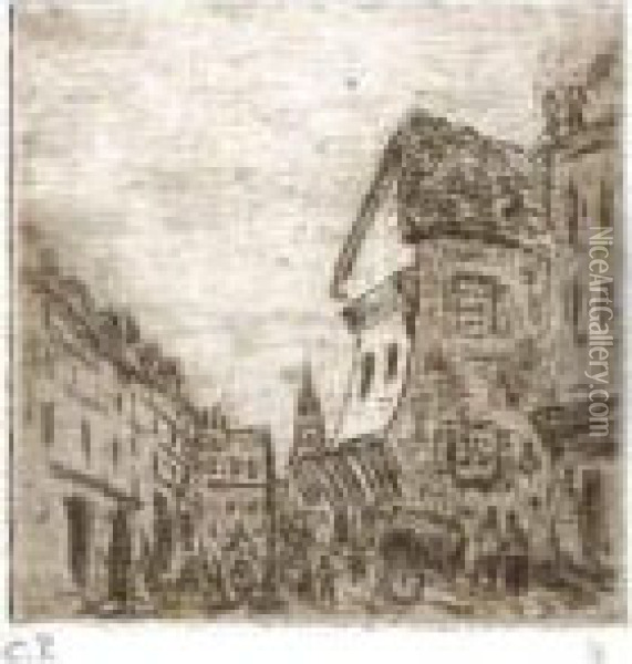 < Vieille Rue A Rouen, Rue Malpalu >, 1883. Oil Painting - Camille Pissarro