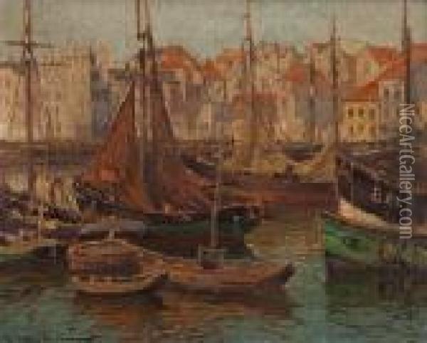 Boote Im Hafen Oil Painting - Wilhelm Hambutchen