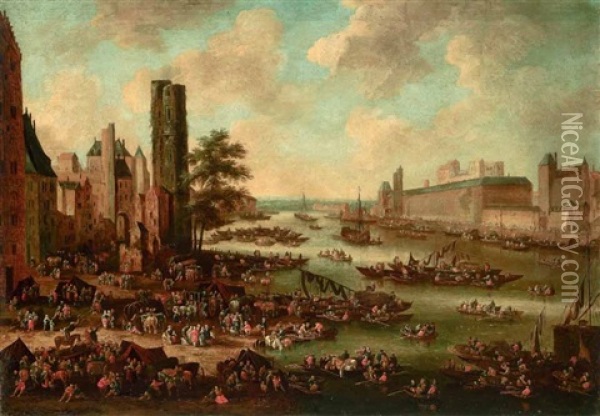 Blick Auf Den Turm Tour De Nesle Und Den Louvre In Paris Oil Painting - Pieter Casteels the Elder