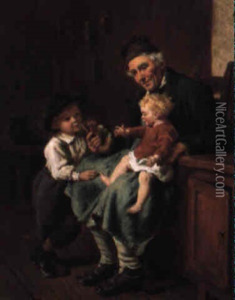 The Happy Grandfather Oil Painting - Felix Schlesinger