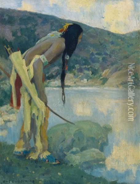 Indian Hunter, Late Afternoon Hondo (late Afternoon Hondo; On The Hondo; Afternoon On The Hondo) Oil Painting - Eanger Irving Couse