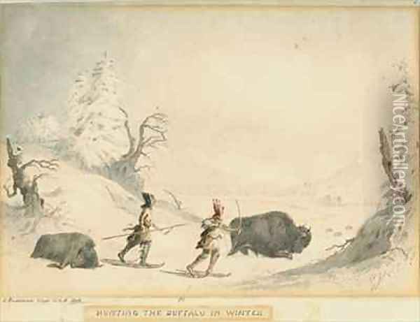 Hunting the Buffalo in Winter Oil Painting - Eastman, Captain Seth