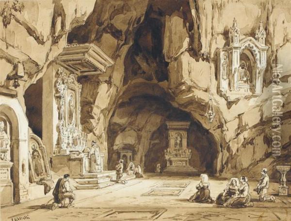 The Grotta Di San Michele Arcangelo, Fasanella Oil Painting - Achille Vianelli