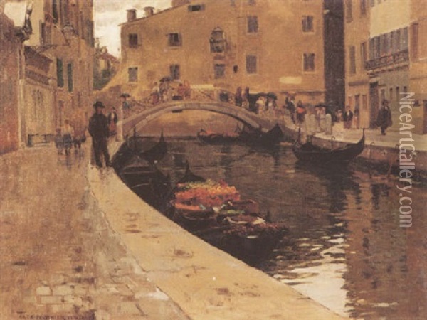 Canal In Venice Oil Painting - Alexis Jean Fournier