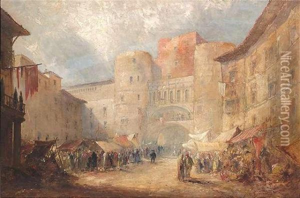 Hustle And Bustle On The Main Place Of An Oriental Town Oil Painting - Solomon Joseph Solomon