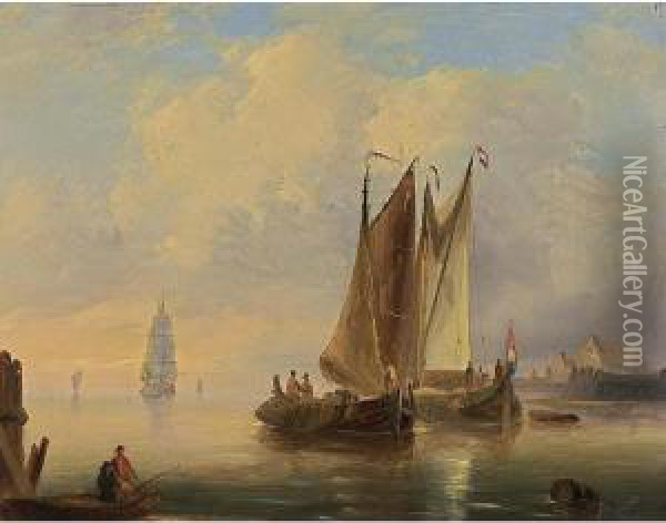 Shipping In Calm At Sunset Oil Painting - Govert Van Emmerik