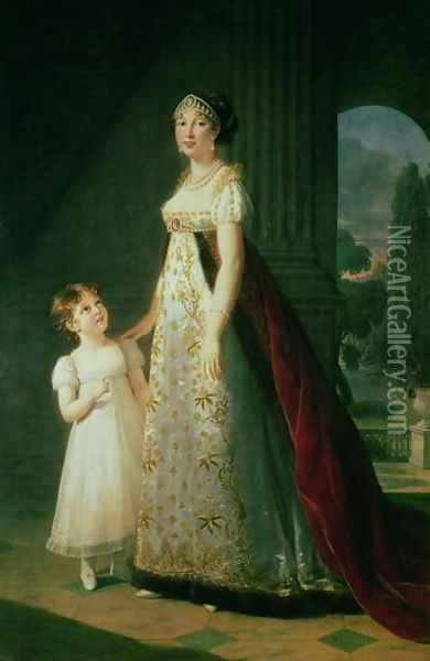 Maria Carolina Bonaparte 1782-1839 Queen of Naples with her daughter Laetitia Murat, 1807 Oil Painting - Elisabeth Vigee-Lebrun