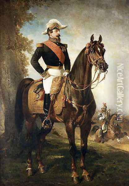 Equestrian Portrait of Napoleon III Oil Painting - Alfred Dedreux