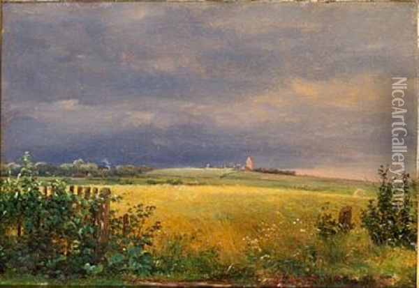Landskab Med Optraek Til Uvejr Oil Painting - Dankvart-Christian-Magnus Dreyer
