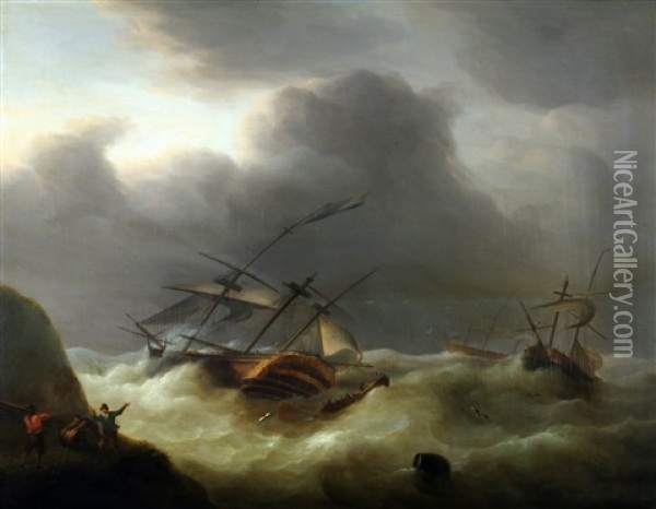 Schepen Op Een Stormachtige Zee Oil Painting - Martinus Schouman