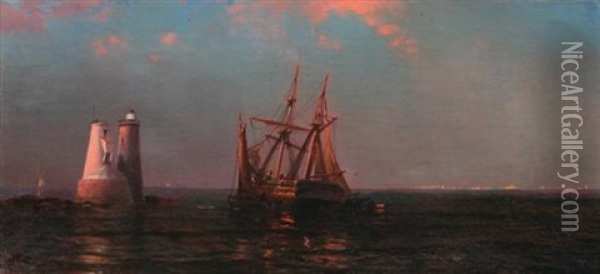 Isle Of Shoals From Mouth Of The Portsmouth Harbor, New Hampshire Oil Painting - Arthur Quartley