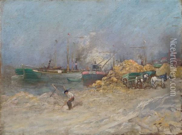 Hafenszenerie Oil Painting - Theodor Feucht