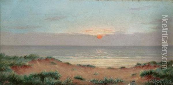 Sunset, At The Shore Oil Painting - Alfred Armitage