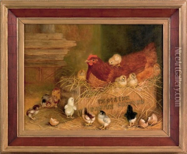 Hen And Thirteen Chicks Oil Painting - Ben Austrian