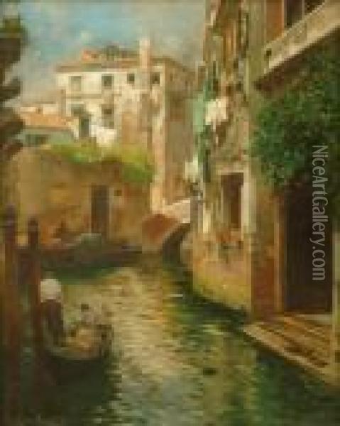 A Venetian Backwater Oil Painting - Rubens Santoro