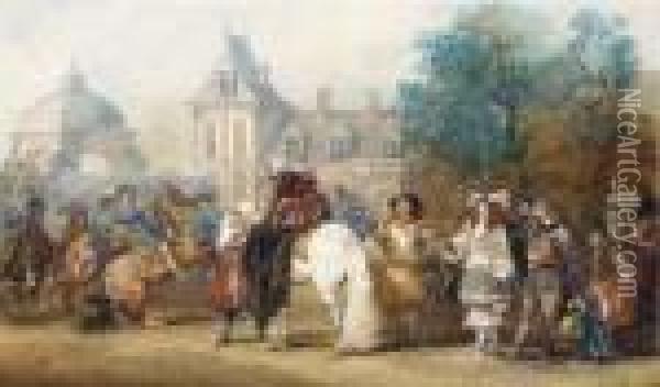 L'arrivee De Louis Xiv Au Chateau De Fontainebleau; Lemoisne No.1212 Oil Painting - Eugene Louis Lami