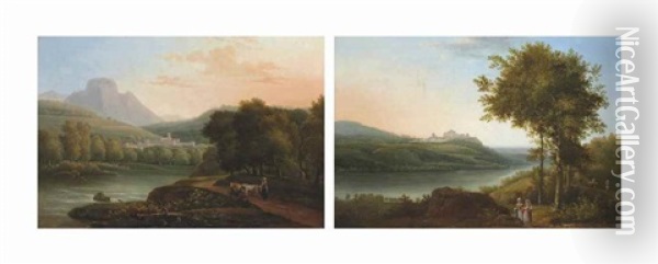 A Pair Of Italianate Landscapes Oil Painting - Fedor Mikhailovich Matveev