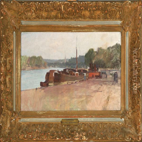 View Of A French River Oil Painting - Alfred Bergstrom