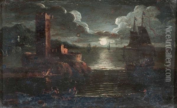 Marina In Notturno Oil Painting - Leonaert Bramer